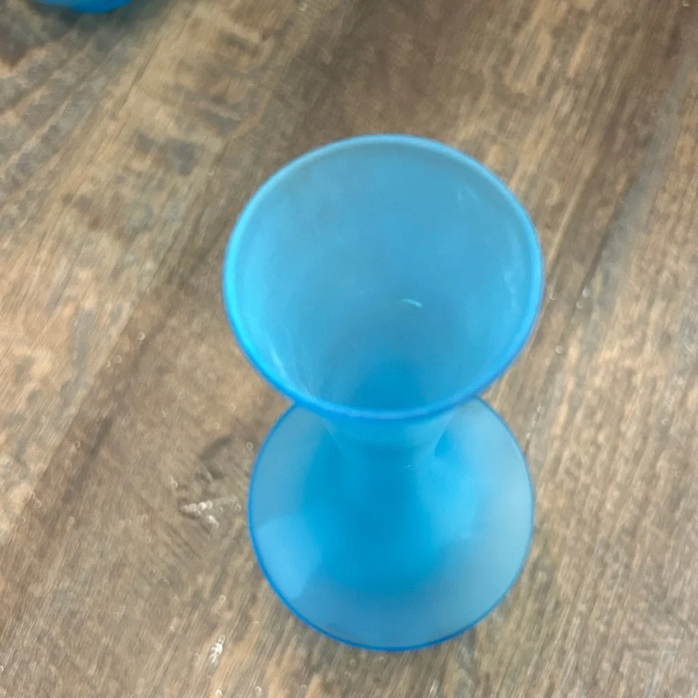 Set of 2 Satin Blue Bud Glass Vases Made in Japan‎ Mid Century Modern